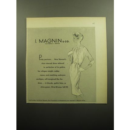 1958 I. Magnin Vera Stewart Dress Advertisement