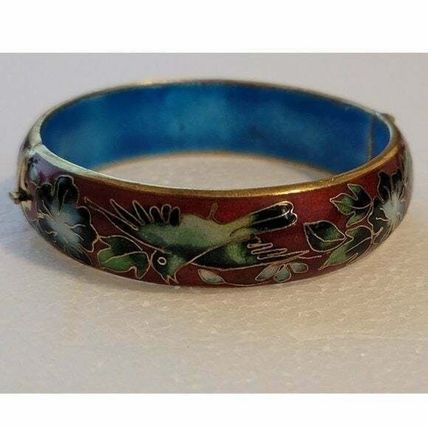 Vintage Red Cloisonné Hinge Bracelet