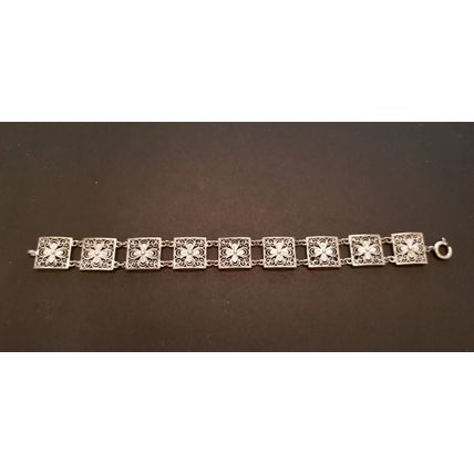 Vintage 835 Silver Filigree Flower Panel Bracelet