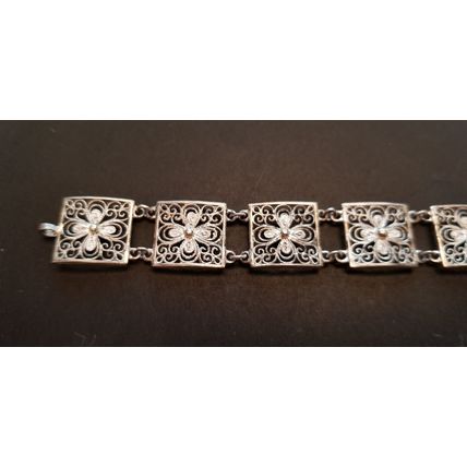 Vintage 835 Silver Filigree Flower Panel Bracelet