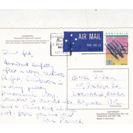 Canberra Law Courts Australia Postcard posted 1987 VGC