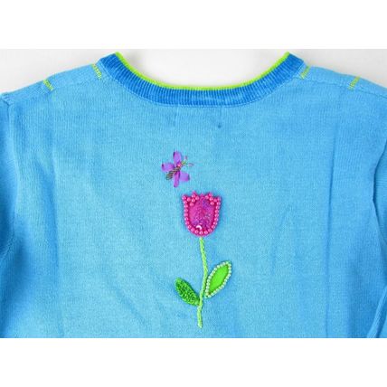 NEW The Quacker Factory Embellished Spring Easter Aqua Cardigan Sweater, M