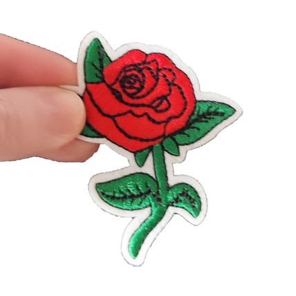 Rose Iron On Patch Flower Badge 6.3 x 6.9cm Sew Motif Badges Plant Leaf P677