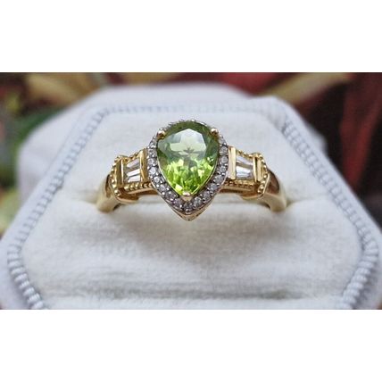 2.25ct Hebei Peridot Zircon Pear Halo Ring Size T½ 14k Gold Overlay 925 Silver