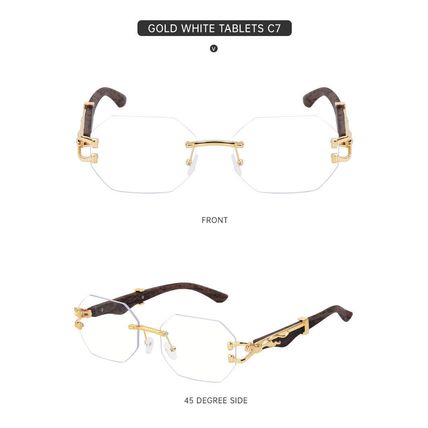 Small Octagon Rimless Sunglasses Woman Men Leopard