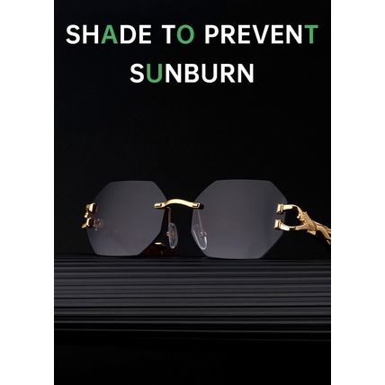Small Octagon Rimless Sunglasses Woman Men Leopard