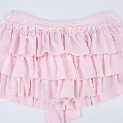 Sweet Low-waisted Skirt Mini Pink Back Bow Tiered Ruffle Aline Kawaii Lolita Y2k