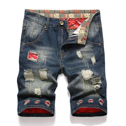 Men's Denim Shorts Distressed Ripped Half Pants Jeans Casual Shorts
