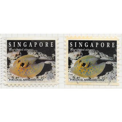 SINGAPORE 1994 LIFE IN CORAL REEF BLUE SPOTTED STINGRAY FISH LOCAL POST IMP x2