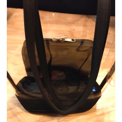 Clear PVC Clear Bag 10 x 11 Phone Outer Pocket Black Double Shoulder Straps