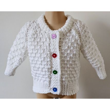 Hand Knitted White Chunky Wool Jacket & Hat to fit 18-24 months Approx BRAND NEW