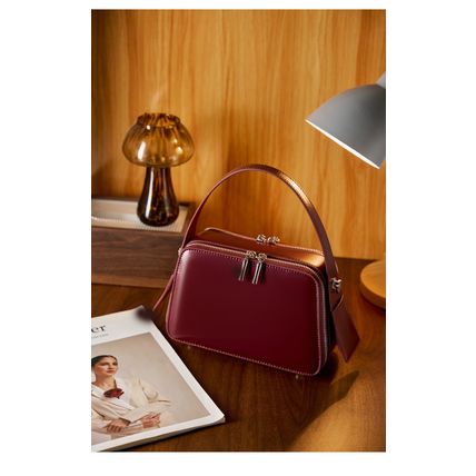 Genuine Leather Cute Tote Handbags Crossbody Bag with Long Strap Red