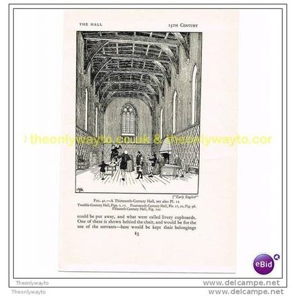 13thC 'EARLY ENGLISH' HALL, Book Illustration (Print), c1939