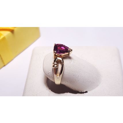 Estate 1.00ct Natural Pear Rhodolite Garnet Fancy Split Shank 14Kt Y/G Ring22388