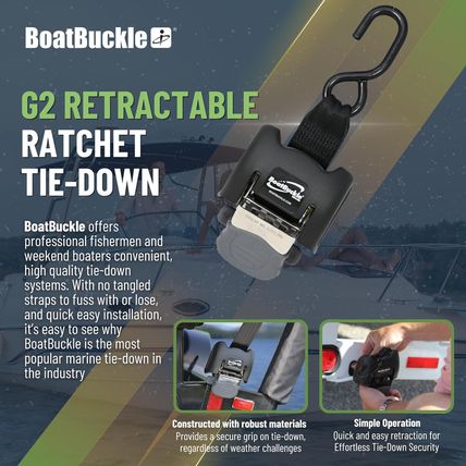 Boatbuckle G2 Stainless Steel Retractable Tie-Down Transom Straps - for Brackish