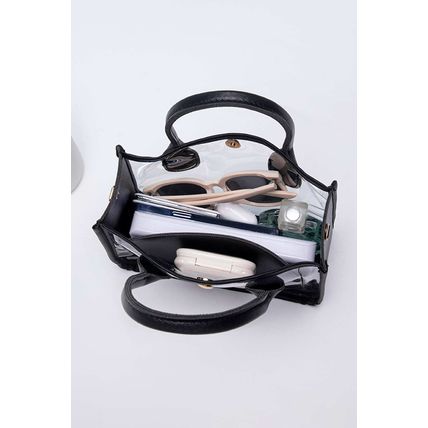 Black PVC PU Leather Patchwork Chain Strap Shoulder Bag