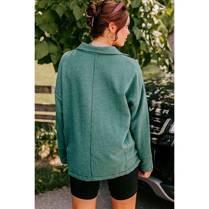 Evergreen Exposed Seam Collared Pocketed Loose Sweatshirt