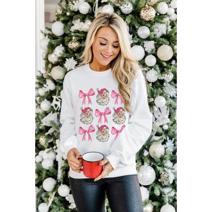 Beige Santa Claus Bowknot Pattern Christmas Sweatshirt
