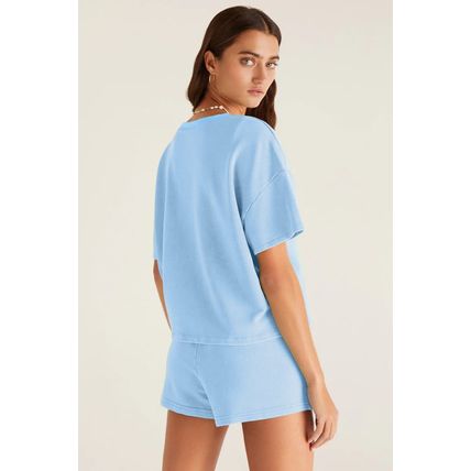 Myosotis V Neck Drop Shoulder Tee and Patchwork Drawstring Shorts Set