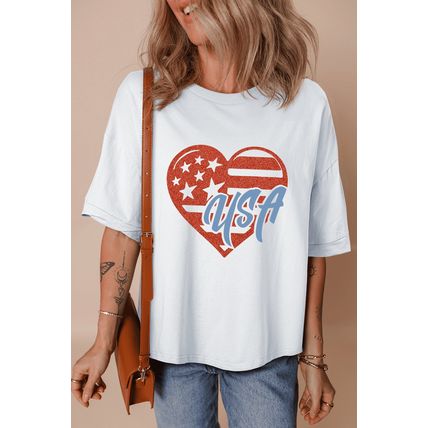 White Flag Pattern Inspired USA Heart Graphic Tee