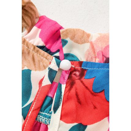 Sky Blue Floral Mock Neck Striped Flutter Sleeve Blouse