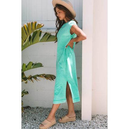 Clearly Aqua Mineral Wash Pocketed T-shirt Long Dress