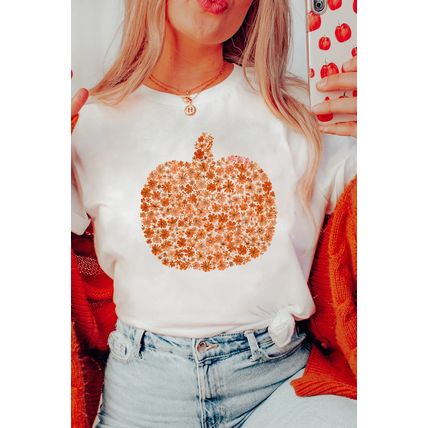 White Floral Pumpkin Custom Graphic Tee