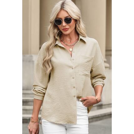 Beige Pure Color Patch Pocket Shirt