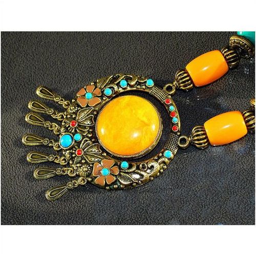 Antiqued Bronze Large Indian Pendant Wood Bead Necklace Jewellery 1380