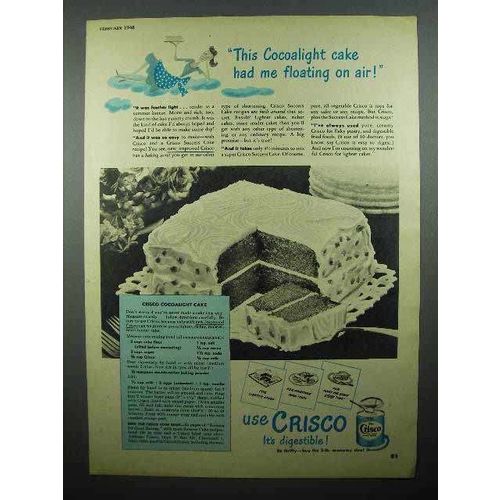 1948 Crisco Shortening Ad - Cocoalight Cake
