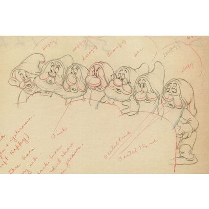 Snow White & The Seven Dwarfs In Bed Storyboard Painting Postcard