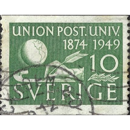 SWEDEN, Universal Postal Union 75 years, green 1949, 10ore