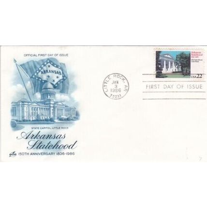 United States 1986 Arkansas Statehood FDC Little Rock cancel Unaddressed VGC