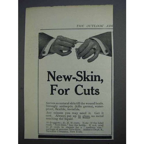 1913 New-Skin Antiseptic Ad - For Cuts