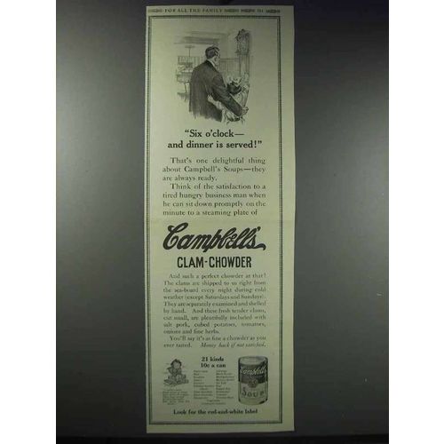 1913 Campbell's Clam-Chowder Ad - Six O'Clock Dinner