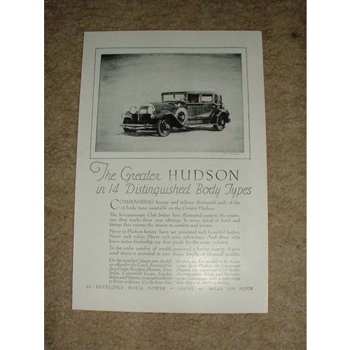 1929 Hudson 5 Passenger Club Sedan Ad, NICE!!