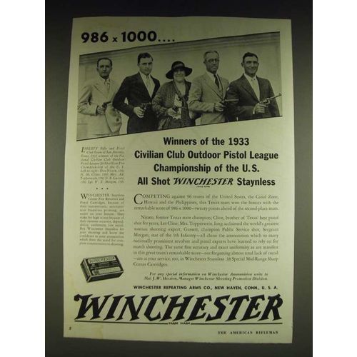 1934 Winchester Staynless Ammunition Ad - the Liberty Rifle and Pistol Club