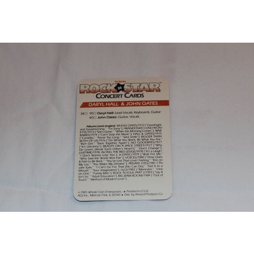 Daryl Hall & John Oates 1985 A.G.I. Rock Star Concert Cards NO. 86