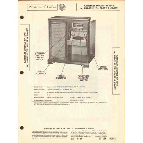 CAPEHART model RP154x 11RP125F AM FM radio phono Sams Photofact manual