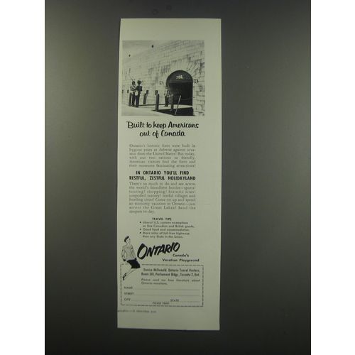 1957 Ontario Canada Ad - Built to keep Americans out of Canada