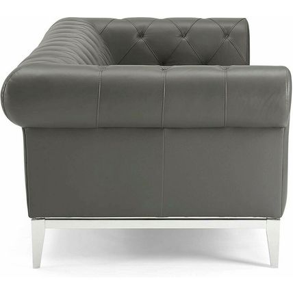 Chesterfield Sofa Genuine Top Grain Soft Gray or Tan Leather Diamond Tufted