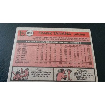 1981 Topps Card # 369 Frank Tanana Very Good-Excellent (4) California Angels