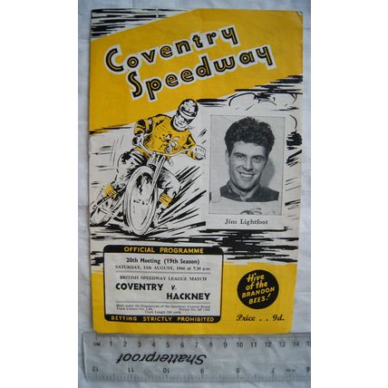 1966 Coventry v Hackney Speedway Programme - 13th August