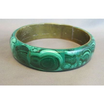 VINTAGE LARGE 3/4" MALACHITE STONE BANGLE BRACELET HIGH QUALITY 1960's 70's