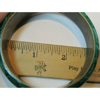 VINTAGE LARGE 3/4" MALACHITE STONE BANGLE BRACELET HIGH QUALITY 1960's 70's