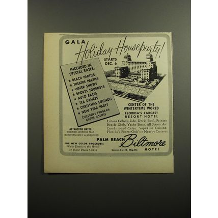 1952 Palm Beach Biltmore Hotel Ad - Gala Holiday Houseparty
