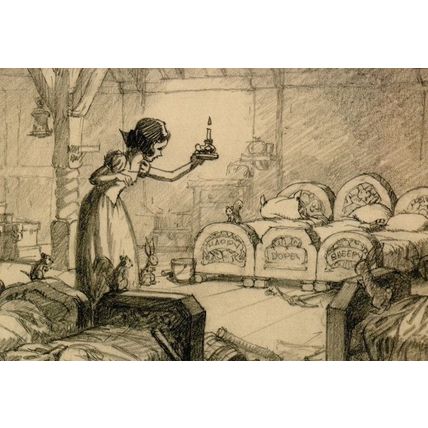 Snow White Bedroom Candle Disney Movie Sketch Painting Postcard