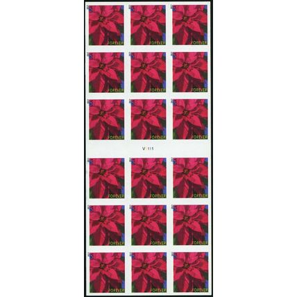 Holiday Poinsettia ATM Booklet Pane of 18 - Postage Stamps Scott 4821a