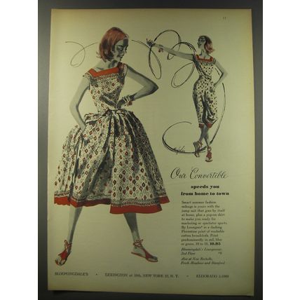 1956 Bloomingdale's Jump Suit and Skirt Ad - From Home to Town