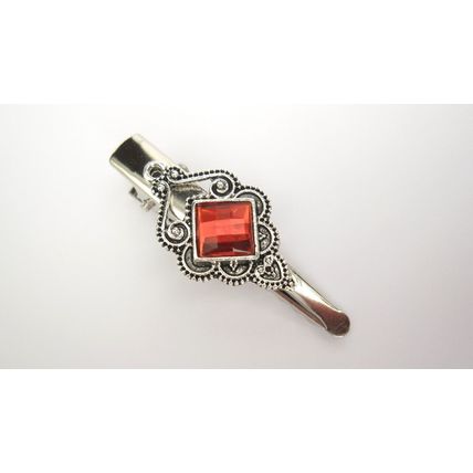 Small silver metal and red crystal alligator hair claw clip for thin fine hair